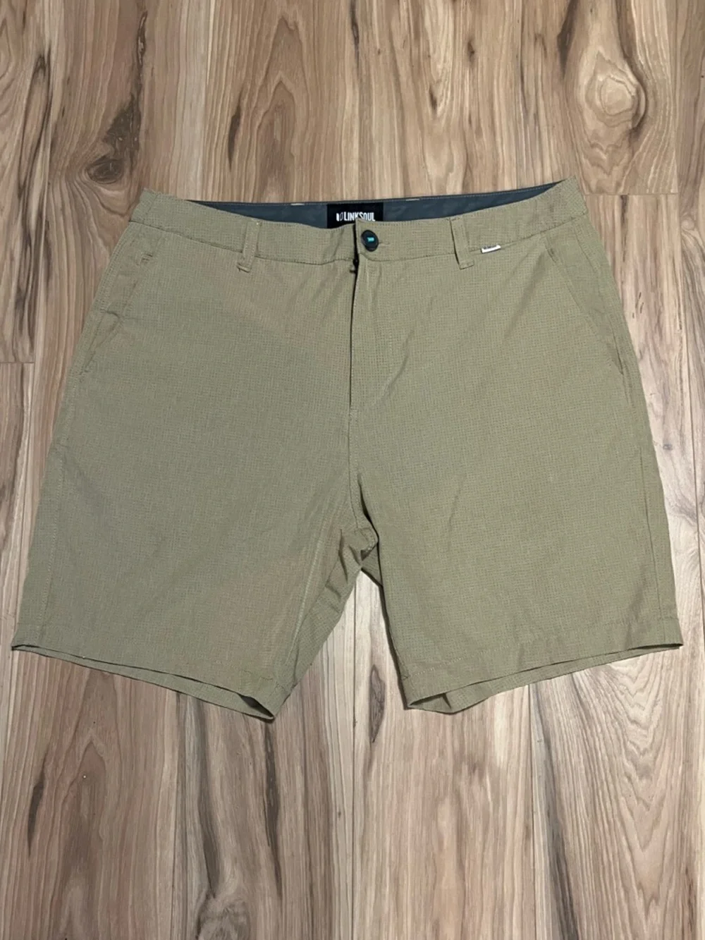 Linksoul Men's Khaki Flat Front Laser Cut Perforated Shorts